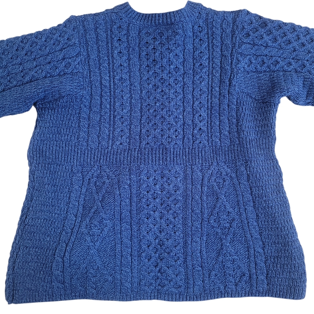 NWT Kilronan Ireland 100% Merino Wool Aran Cable Knit Cardigan Royal Blue XL - Picture 6 of 10